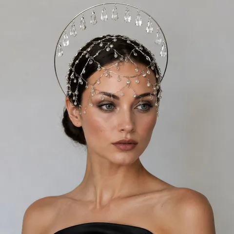 Angel Halo Rhinestone Headband For Women Princess Water Drop Crystal Bridal Wedding Headwear Gold Silver Tassel Hair Band