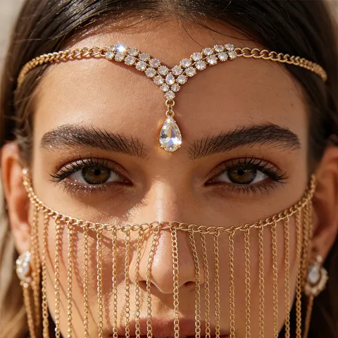 Bohemian Metal Tassel Face Chain Rhinestone Mask For Women Stage Performance Party Luxury Alloy Jewelry Accessories