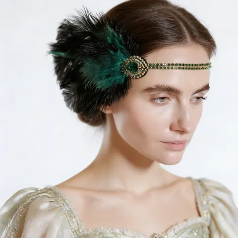1920s Gatsby Style Feather Rhinestone Headband Vintage Flapper Headpiece For Women Wedding Party Prom Hair Accessories