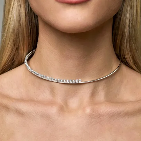 Collar Choker Asimétrico de Cobre con Strass Gargantilla Abierta Minimalista Joyería para Mujer Accesorio para Banquetes y Fiestas Nocturnas