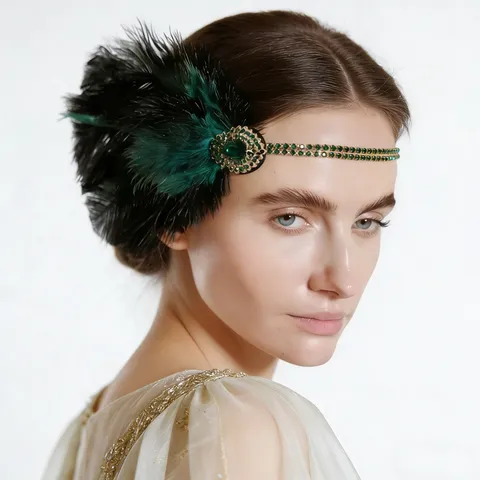 1920s Gatsby Style Feather Rhinestone Headband Vintage Flapper Headpiece For Women Wedding Party Prom Hair Accessories