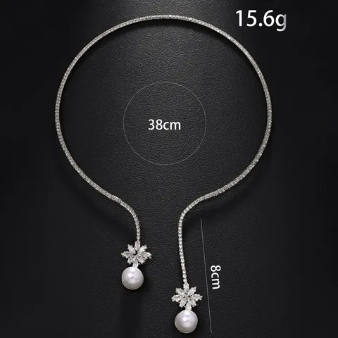 Elegante Collana Girocollo in Lega con Strass Lussuoso Collarino Aperto con Fiori e Perle Artificiali per Matrimonio Sposa Festa Gioielli Donna