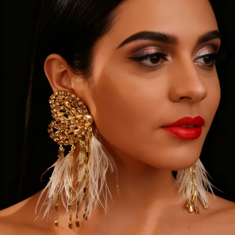 Statement Legierung Strass Feder Quaste Ohrringe Mit Edelstahl Stift Lang Übertrieben Herz Blumen Hängeohrringe Für Damen Bühne Performance Schmuck