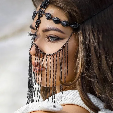 Rhinestone Tassel Mask Masquerade Face Chain Jewelry Ethnic Style Forehead Accessory For Women Festival Party Costume