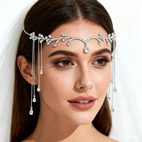 Eleganter Legierung Strass Stirnkette Exotische Prinzessin Wassertropfen Haarkette Braut Hochzeit Kopfschmuck Damen