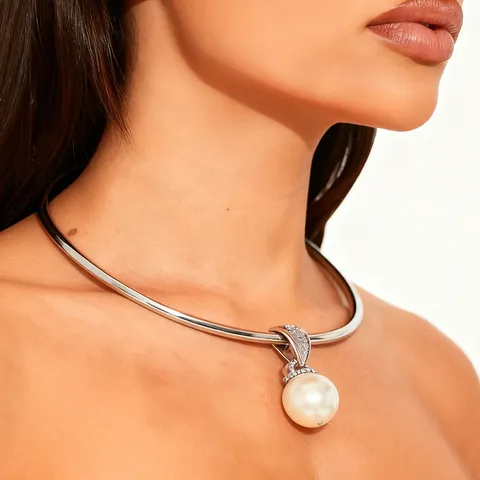 Gargantilla Minimalista de Aleación Con Colgante de Perla Artificial Collar para Mujer Elegante Oro Plata Strass Joyería de Cuello