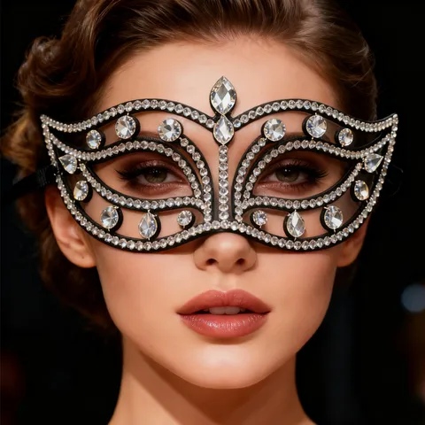 Máscara de Media Cara de Strass de Lujo para Mujer Máscara de Baile de Máscaras de Cristal de Aleación Decoración