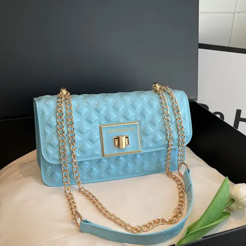 Women Fashion Quilted Chain Shoulder Bag PU Leather Luxury Designer Style Crossbody Handbag Small Square Bag