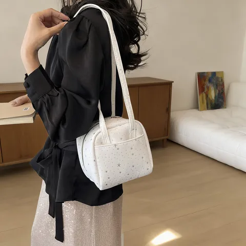 Casual Star Print Canvas Shoulder Bag Minimalist Small Capacity Commuter Underarm Bag Fashion Women Handbag
