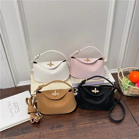Women Fashion PU Leather Crossbody Bag Luxury Designer Top Handle Shoulder Bag Retro Turn Lock Small Handbag