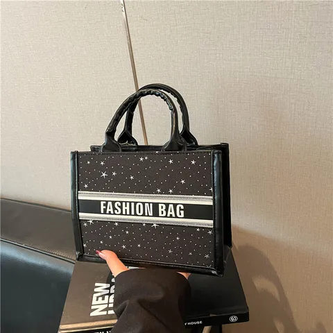 Women Fashion Canvas PU Leather Tote Bag Bow Starry Polka Dot Pattern Large Capacity Casual Handbag Top Handle Bag