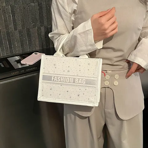 Women Fashion Canvas PU Leather Tote Bag Bow Starry Polka Dot Pattern Large Capacity Casual Handbag Top Handle Bag