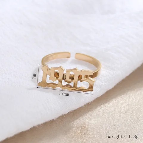 Anello Numero Anno Old English Gotico Acciaio Inossidabile Oro Argento Regolabile Aperto Gioielli Anno di Nascita Regalo Donna
