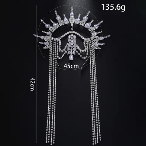 Exaggerated Goddess Halo Sunflower Crown Tassel Rhinestone Headpiece For Women Festival Party Costume Hair Accessories
