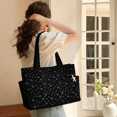 Mode Cordsamt Tote Bag Für Damen Große Kapazität Erdbeer Druck Schultertasche Handtasche Mit Seitentaschen