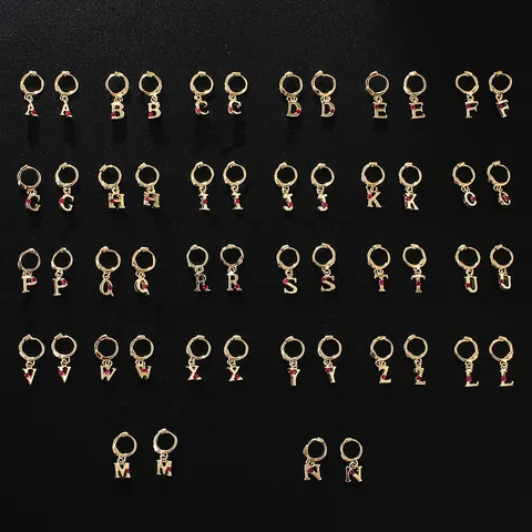 Orecchini a Cerchio Huggie con Pendente Lettera Alfabeto Iniziale Rame Placcato Oro Zirconia Intarsiata Gioielli Donna Festa