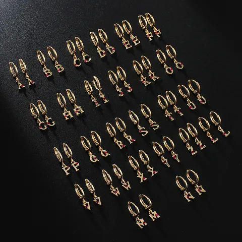 Orecchini a Cerchio Huggie con Pendente Lettera Alfabeto Iniziale Rame Placcato Oro Zirconia Intarsiata Gioielli Donna Festa