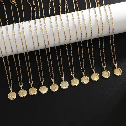 Moda Catena in Acciaio Inossidabile Rame Ciondolo Lettera Iniziale Collana Oro Placcato Zirconia Disco Rotondo Gioielli Donna