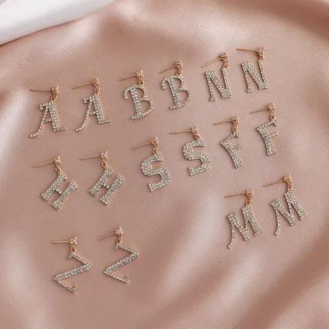 Orecchini Pendenti Con Lettera Iniziale Di Strass Personalizzati In Stile Coreano Orecchini A Bottone In Rame Placcato Con Perno In Argento Da Donna