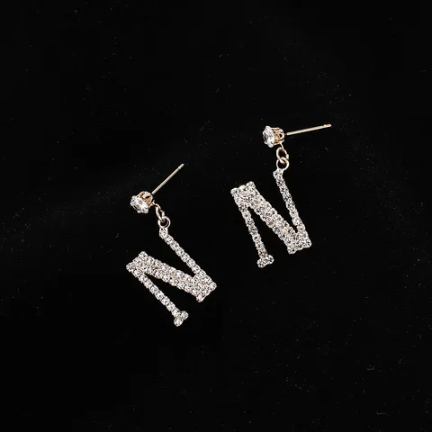 Orecchini Pendenti Con Lettera Iniziale Di Strass Personalizzati In Stile Coreano Orecchini A Bottone In Rame Placcato Con Perno In Argento Da Donna