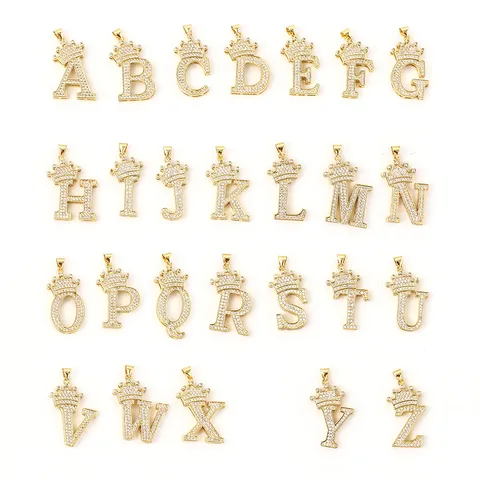 Collana Hip Hop con Pendente a Corona e Grande Lettera Iniziale Rame Placcato Oro Zirconia Colorata Intarsiata Gioielli Esagerati