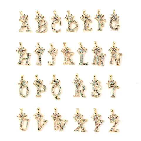 Collana Hip Hop con Pendente a Corona e Grande Lettera Iniziale Rame Placcato Oro Zirconia Colorata Intarsiata Gioielli Esagerati