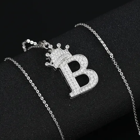 Collana Iniziale Corona in Rame Placcato Oro Donna Ciondolo Alfabeto Strass Minimalista Gioielli di Moda Regalo