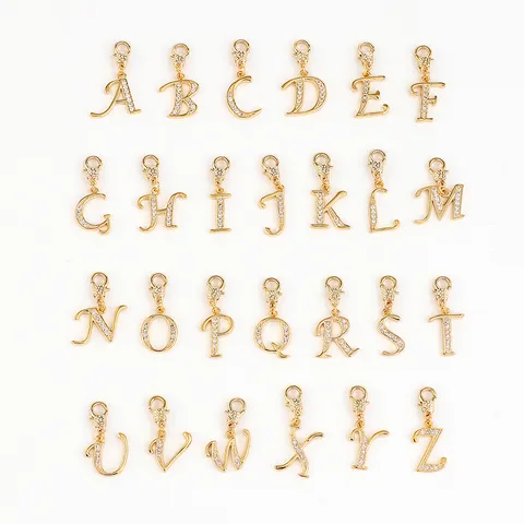 Gouden Koperen Zirconia Letter Hanger A-Z Alfabet DIY Ketting Sieraden Accessoire Voor Vrouwen Mode Bedeltjes
