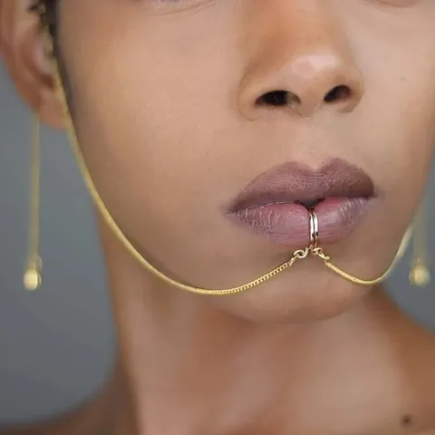 Non-Piercing Lip Ring Tassel Chain For Women Alloy Rhinestone Lip Cuff Ear Hook Hip Hop Sexy Body Jewelry Accessories