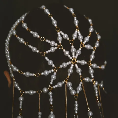 Baroque Artificial Pearl Tassel Headband Mesh Drop Chain Rhinestone Wedding Hair Accessories Bridal Banquet Headwear For Women Jewelry