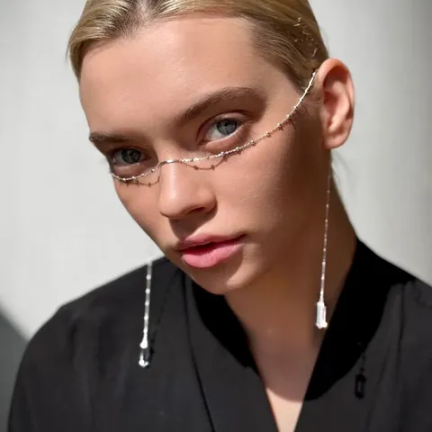 Böhmisch Metall Gesichtskette Schmuck Mit Strass Wassertropfen Anhänger Weiße Feder Quaste Ohr Hängen Fransen Gesichtsdekoration Für Damen Musik Festival Party