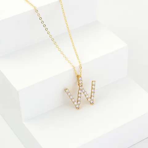 Collana con Pendente a Lettera in Zirconia Iced Out per Donna Uomo Rame Placcato Oro Alfabeto Iniziale Hip Hop Gioielli