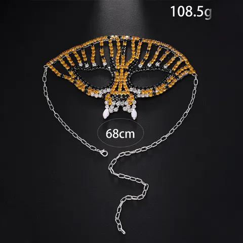 Übertriebene Strass Gesichtsmaske Damen Luxus Party Halloween Maske Schmuck Funkelnde Kristall Tier Muster Gesicht Zubehör Kupfer Kette Maske