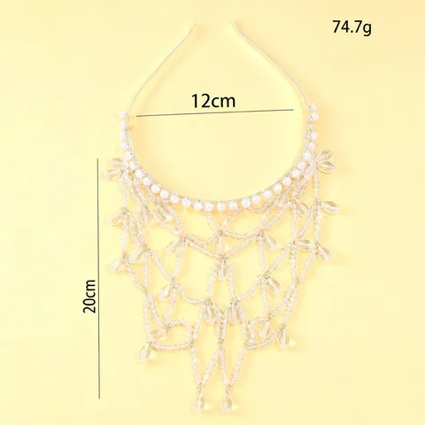 Women Mesh Headband With Water Drop Pendant Elegant Bridal Wedding Hair Accessory Luxury Rhinestone Artificial Pearl Headpiece