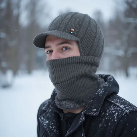 Gorro de Punto Cálido de Invierno para Hombre Pasamontañas Integrado Protección para Oídos Antivento Al Aire Libre Pastoral Poliéster Gorro Beanie Con Calentador de Cuello Cubierta Facial Para Actividades Al Aire Libre Clima Frío