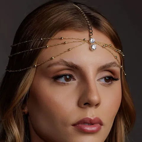 Bohemian Multi Layer Rhinestone Head Chain Wedding Forehead Chain For Women Alloy Artificial Pearl Water Drop Hair Jewelry