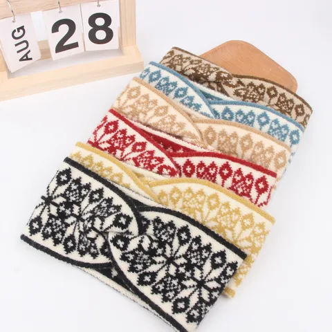 Fascia per Capelli Lavorata a Maglia Invernale Fiocco di Neve Geometrico Torsione Incrociata Elastica Calda Accessori per Capelli Donna