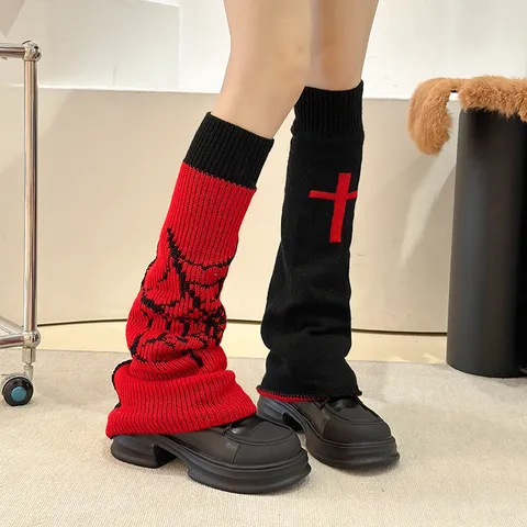 Mujeres Y2K Estilo Oscuro Calentadores de Piernas de Punto Cruz Gótica Estampado de Telaraña Calcetines de Pantorrilla Moda de Otoño Accesorios Cálidos