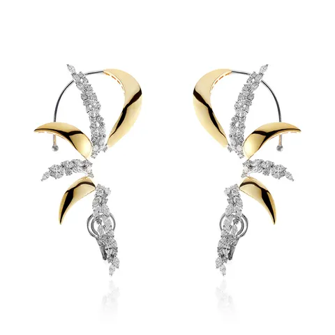 Luxus Legierung Strass Blatt Ohrmanschette Filigrane Glänzende Pflanzenform Ohrwickel Nicht Piercing Knorpel Ohrringe Für Damen Schmuck Geschenk