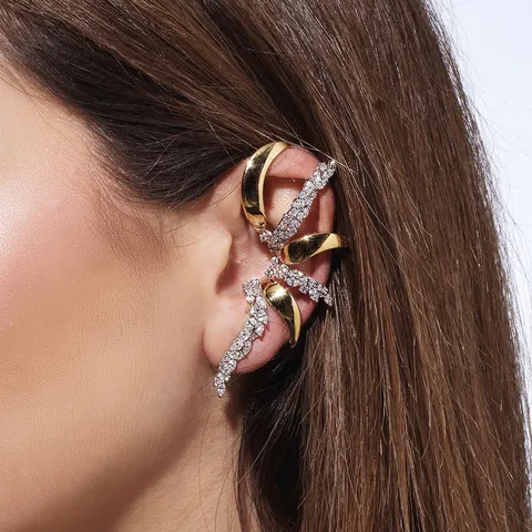 Luxus Legierung Strass Blatt Ohrmanschette Filigrane Glänzende Pflanzenform Ohrwickel Nicht Piercing Knorpel Ohrringe Für Damen Schmuck Geschenk