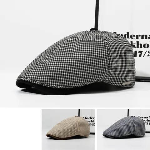 Womens Casual Plaid Flat Cap Classic Newsboy Hat Polyester Breathable Sun Protection Fashion Visor Hat
