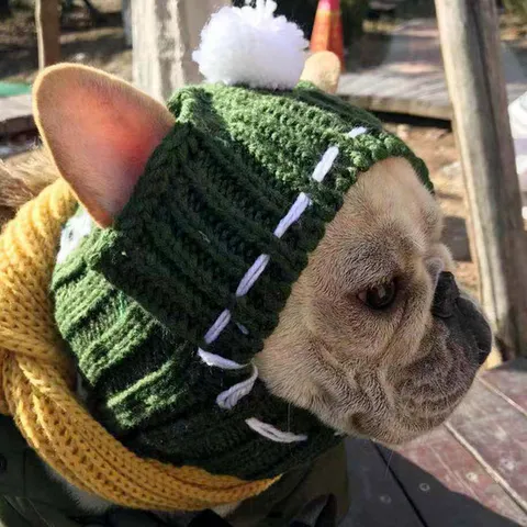 Cute Knitted Pet Hat Warm Winter Dog Hat With Pom Pom Puppy Accessories For Small Dogs Cats Daily Wear