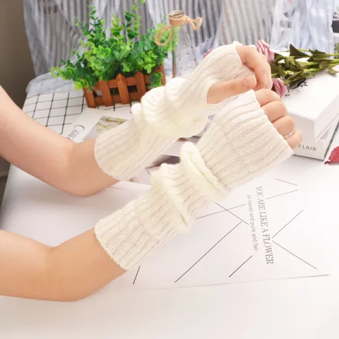 Unisex Solid Color Knitted Arm Sleeves Sun Protection Warm Arm Covers Casual Outdoor Fashion Accessories