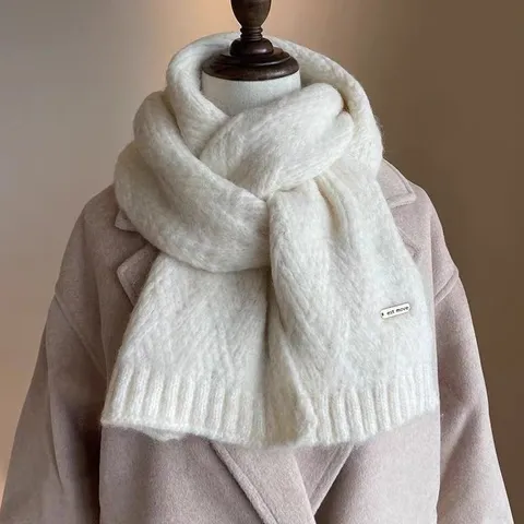 Dames Winter Zacht Warm Gebreide Sjaal Kunstbont Pluche Verdikte Nekwarmer Casual Effen Kleur Wintersjaal