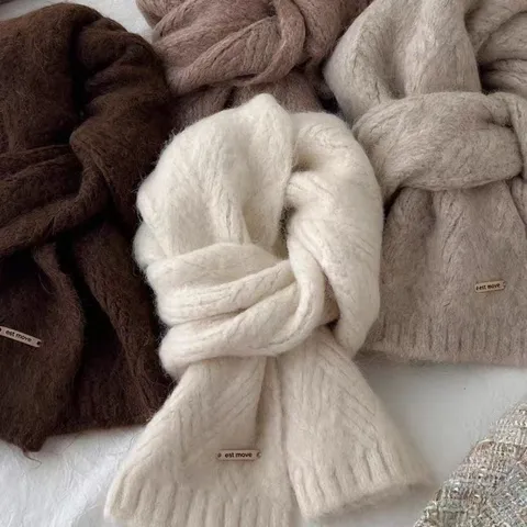 Dames Winter Zacht Warm Gebreide Sjaal Kunstbont Pluche Verdikte Nekwarmer Casual Effen Kleur Wintersjaal