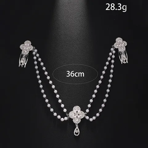 Bohemian Copper Artificial Pearl Multi-Layer Hair Chain For Women Vintage Rhinestone Water Drop Pendant Bridal Wedding Hair Accessories