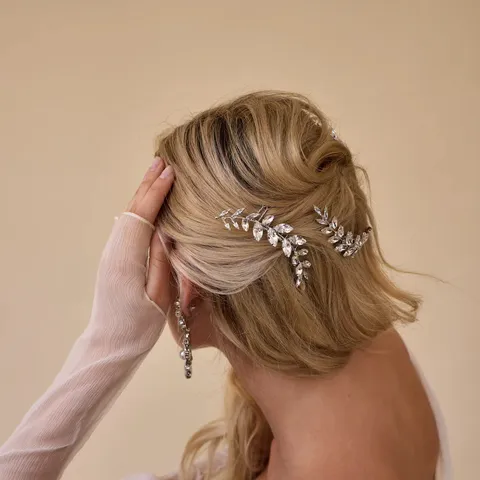 Strass Braut Haarkamm Hochzeit Haarschmuck Gold Silber Blatt Haarteil