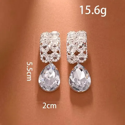 Boucles d'Oreilles à Clip en Strass en Goutte d'eau pour Femmes Sans Perçage Pendentif Goutte Élégant Bijoux en Alliage de Luxe