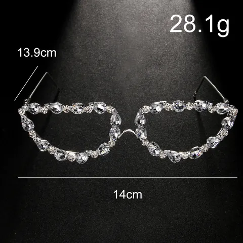 Fashion Rhinestone Decorative Glasses Frame Metal Alloy Party Eyeglasses Frame Without Lenses For Women Party Streetwear Jewelry