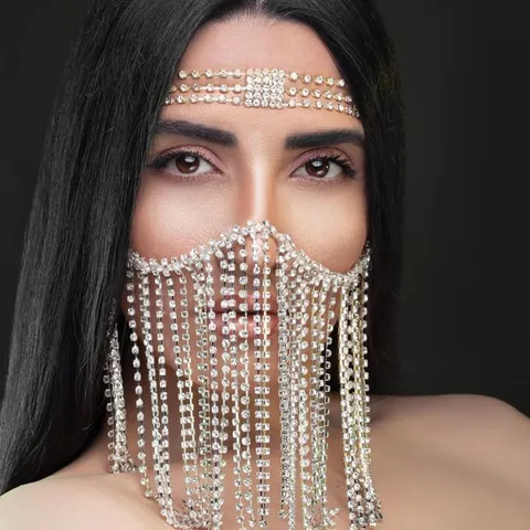 Luxury Alloy Rhinestone Tassel Face Mask For Women Masquerade Jewelry Elegant Fringe Face Chain Wedding Party Costume Accessories